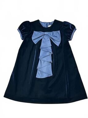 NEW SARAH LOUISE girl's velvet dress with bow in navy
